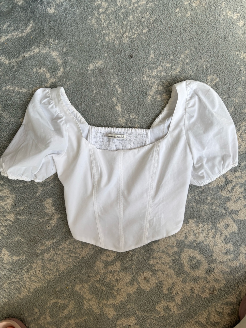 Abercrombie & Fitch White Puff-Sleeve Square Neck Crop Top